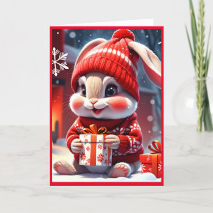 Cute Merry Christmas Rabbit Holiday Card