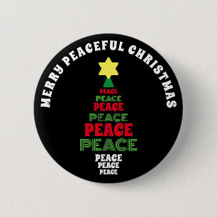 Cute Merry Christmas Red and Green Peace Tree Button