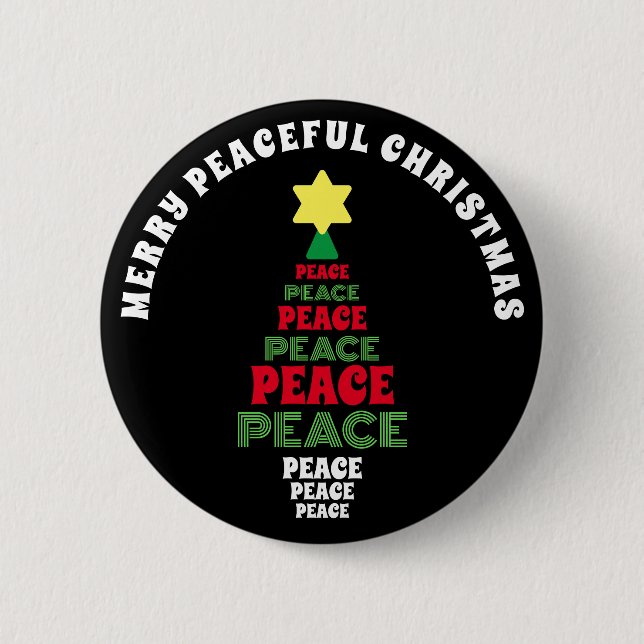 Cute Merry Christmas Red and Green  Peace Tree Button (Front)