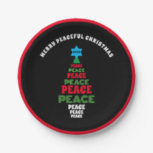 Cute Merry Christmas Red and Green Peace Tree Paper Plates