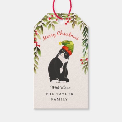Cute Merry Christmas Red Berries Black Cat Lovers
