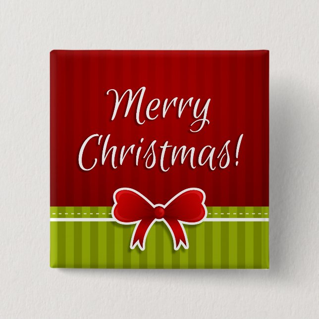 Cute Merry Christmas Red Green Design Button (Front)
