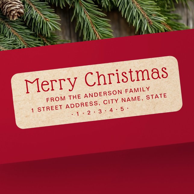 Cute Merry Christmas red Kraft look return address Label (Cute Merry Christmas red Kraft look return address Label)