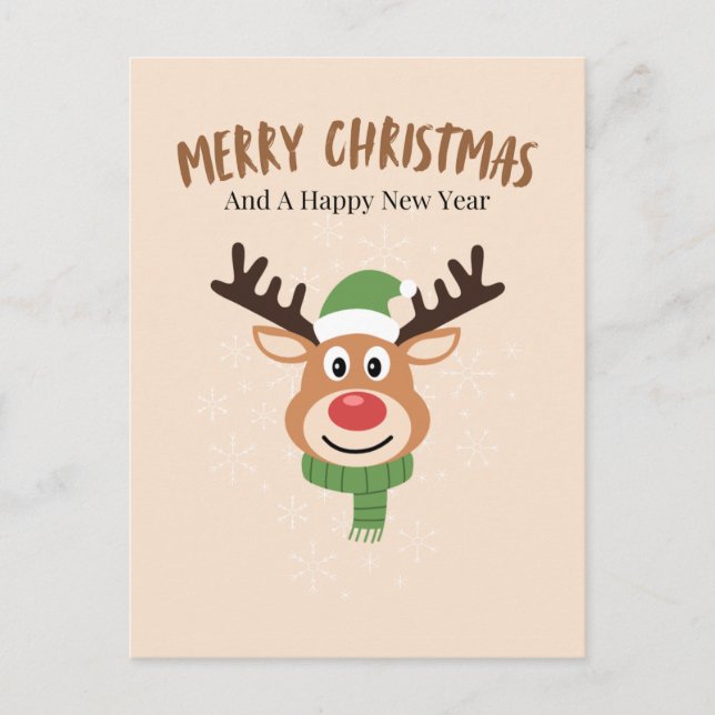 Cute Merry Christmas Reindeer Card (Front)