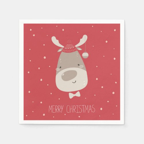 Cute Merry Christmas Reindeer Modern Holiday Napkins