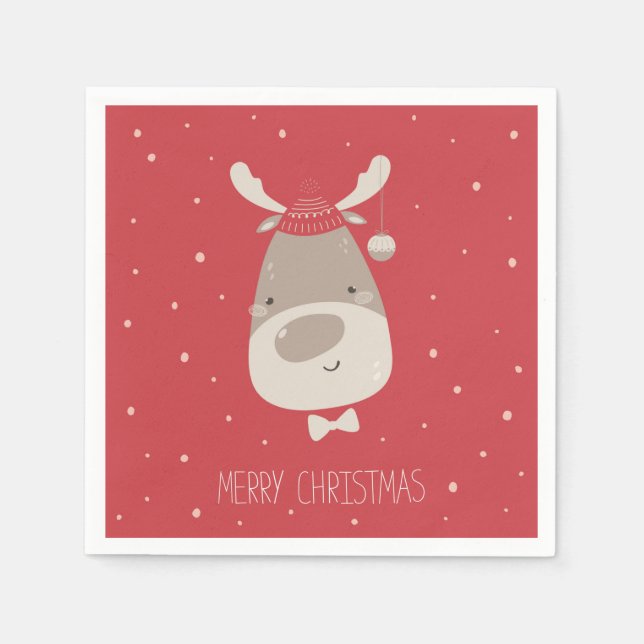 Cute Merry Christmas Reindeer Modern Holiday Napkins (Front)