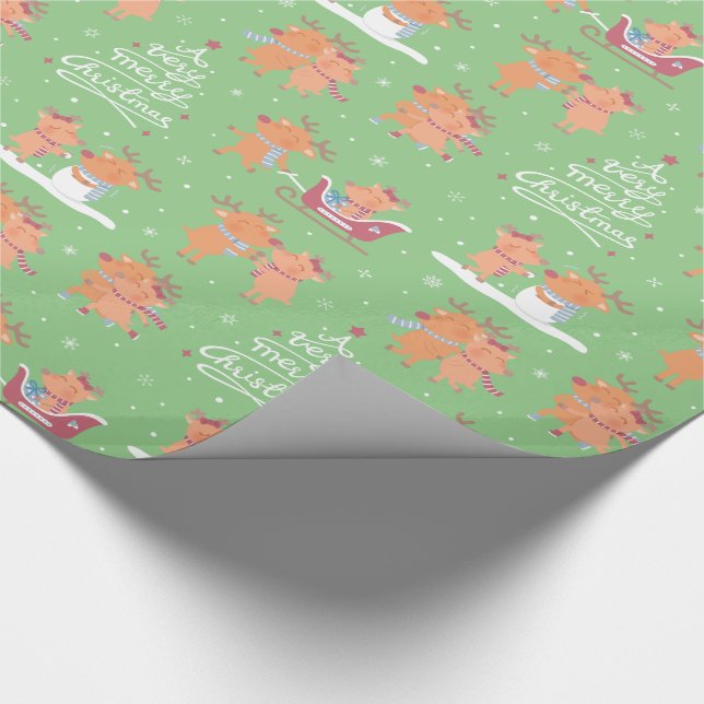 Cute Merry Christmas Reindeer Wrapping Paper (Corner)