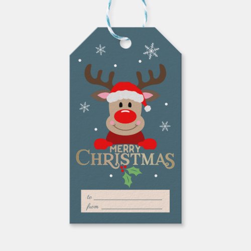 Cute Merry Christmas Rudolph Reindeer Gift Tags