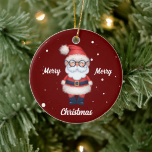 Cute Merry Christmas Santa ceramic ornament