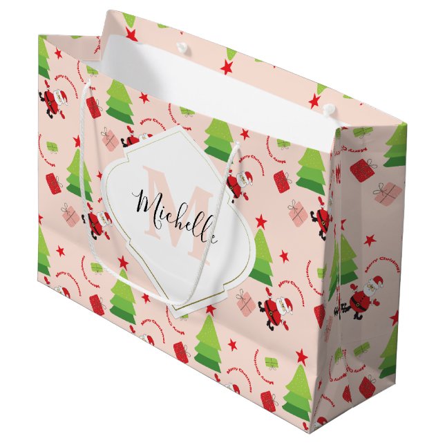 Cute Merry Christmas Santa Large Gift Bag (Front Angled)