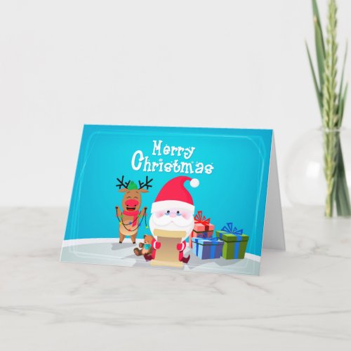 Cute Merry Christmas Santa Reindeer Personalized Holiday Card