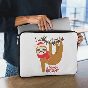 Cute Merry Christmas Santa Sloth Laptop Sleeve