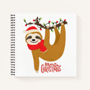 Cute Merry Christmas Santa Sloth Notebook