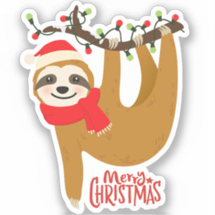 Cute Merry Christmas Santa Sloth Sticker