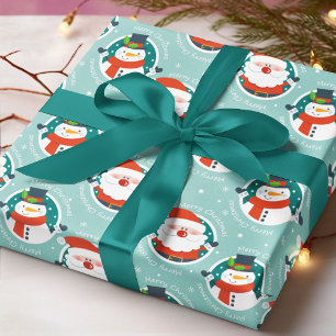Cute Merry Christmas Santa Snowman Winter Holidays Wrapping Paper