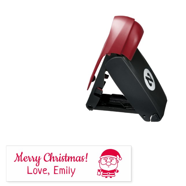 Cute Merry Christmas Santa with Bell Pocket Stamp (Open with Design)