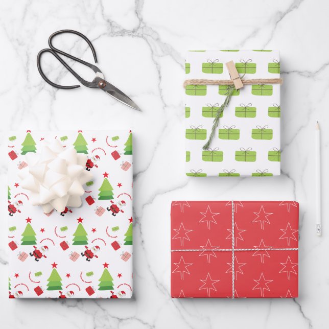Cute Merry Christmas Santa Wrapping Paper Sheets (Front)