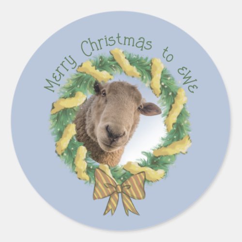 Cute Merry Christmas sheep photo  Classic Round Sticker