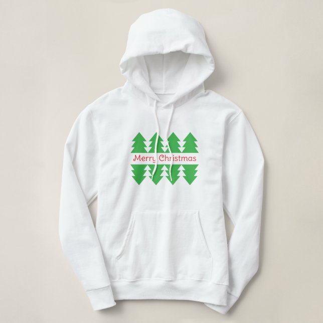 Cute Merry Christmas Simple Tree Design Green Hoodie (Design Front)