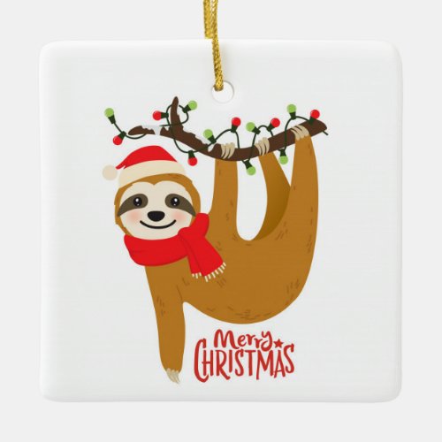 Cute Merry Christmas Sloth Ceramic Ornament