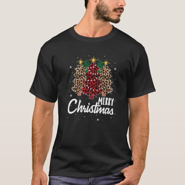 Cute Merry Christmas Snow Leopard Tree Gift Christ T-Shirt (Front)
