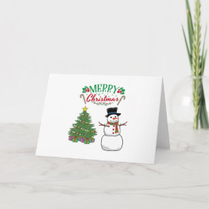 Cute Merry Christmas Snow Man With A Cat Card