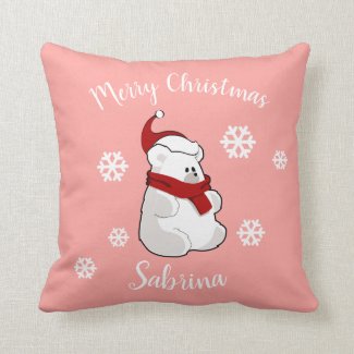 Cute Merry Christmas snowflake polar bear custom Throw Pillow