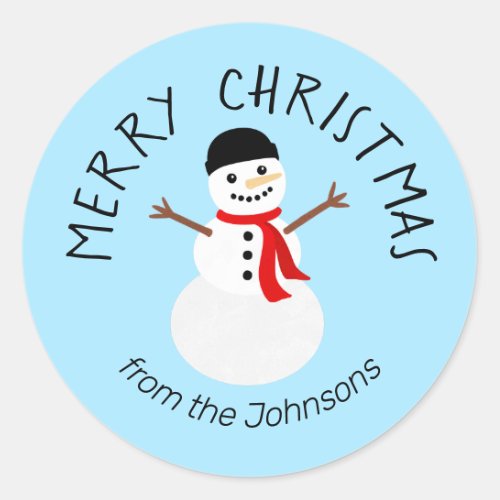 Cute Merry Christmas Snowman Holiday Classic Round Sticker