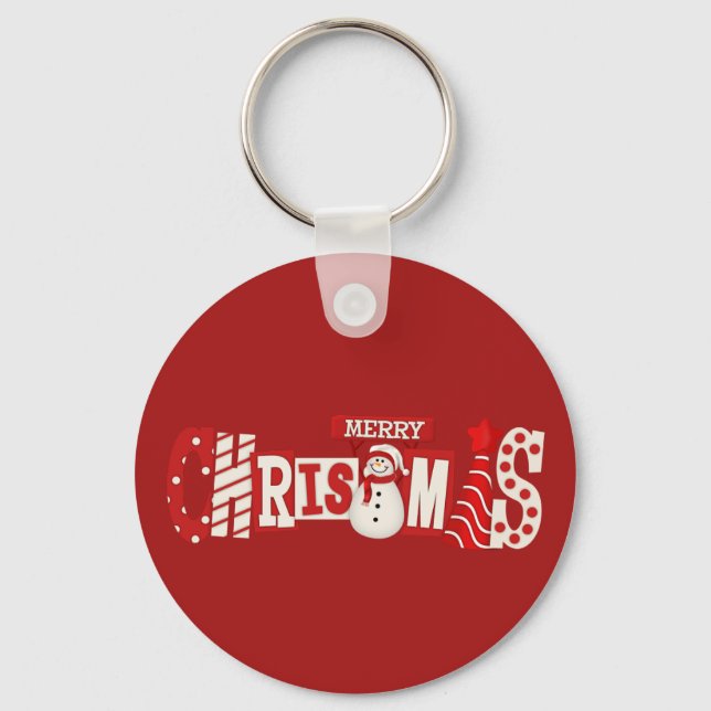 Cute Merry Christmas Snowman  Keychain (Front)