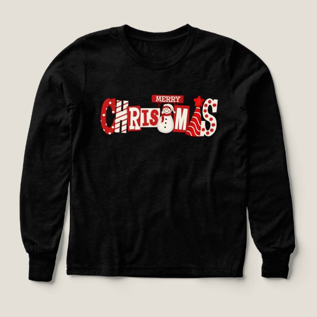 Cute Merry Christmas Snowman Kids Hoodie Tri-Blend Shirts (Design Front)