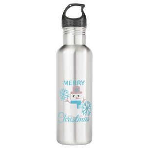 Cute Merry Christmas Snowman Snowflakes Character Stainless Steel Water Bottle