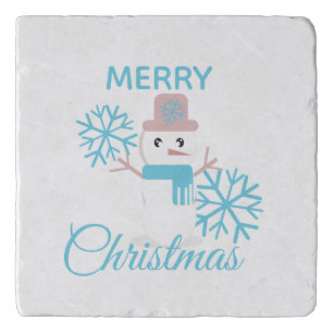 Cute Merry Christmas Snowman Snowflakes Character Trivet