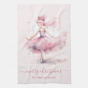Cute merry christmas soft pink ballerina  kitchen towel