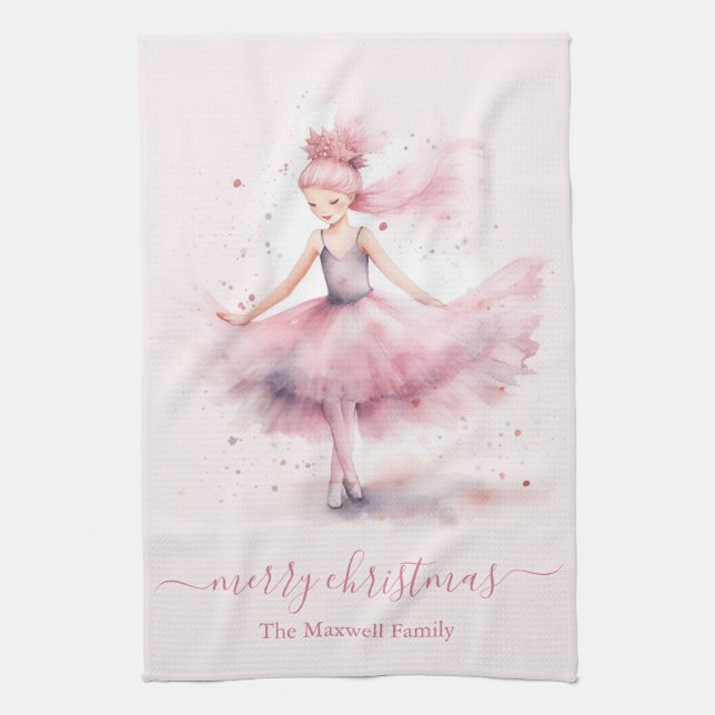 Cute merry christmas soft pink ballerina  kitchen towel (Vertical)