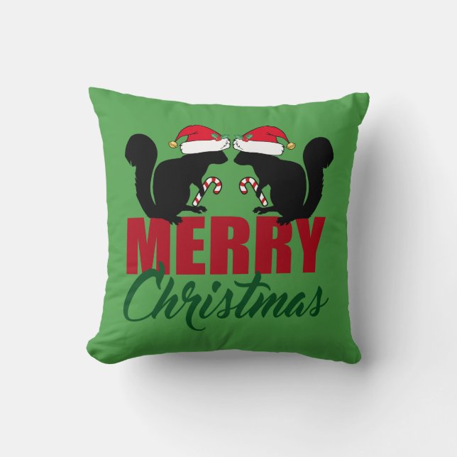 Cute Merry Christmas Squirrel Throw Pillow (Front)