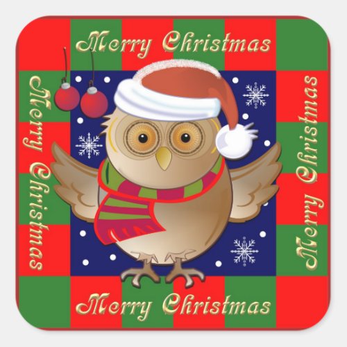 Cute Merry Christmas sticker with Santa Owl