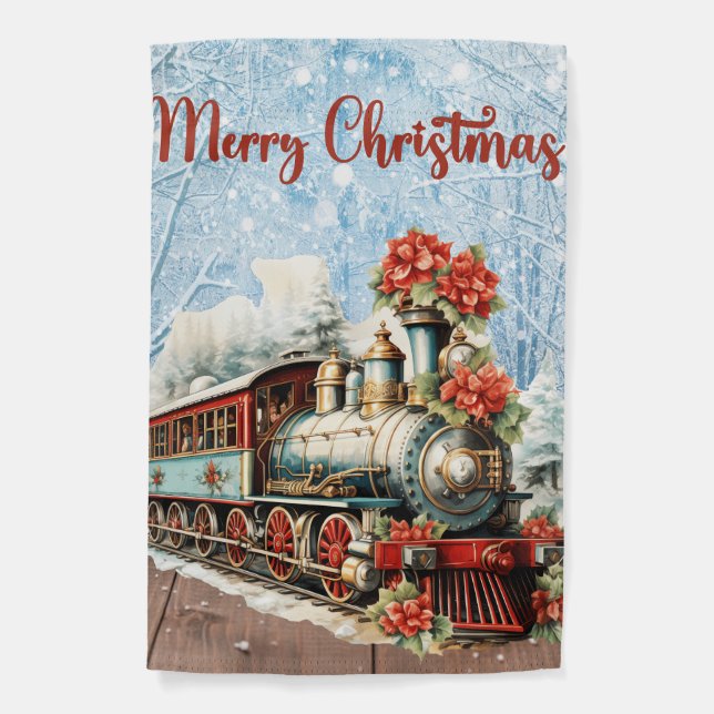 Cute Merry Christmas Train Garden Flag (Front)
