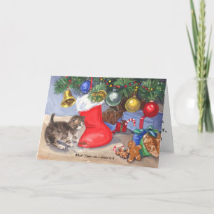 Cute Merry Christmas Tree Kitten  Holiday Card