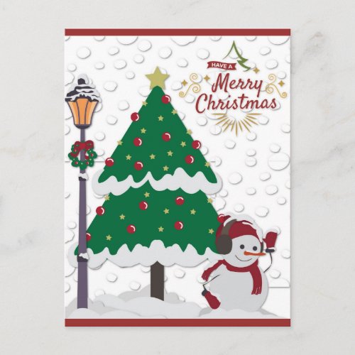 Cute Merry Christmas Tree Snowman Postcard