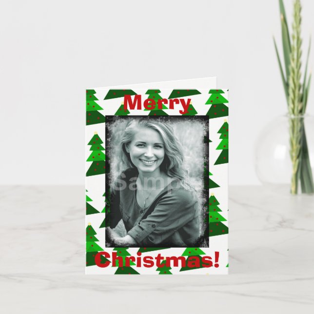 Cute Merry Christmas Trees Add Your Photo Holiday Card (Front)