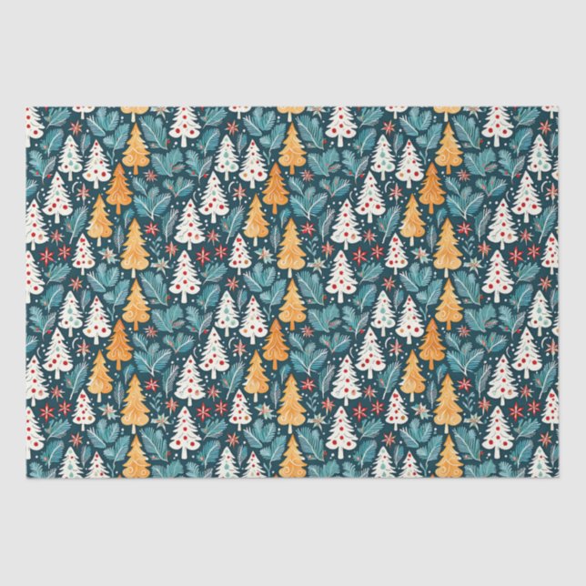 Cute Merry Christmas Trees Festive Tissue Paper (Front)