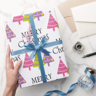 Cute Merry Christmas Trees Wrapping Paper