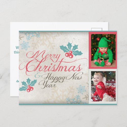 Cute Merry Christmas Twin Babies Photo Holiday