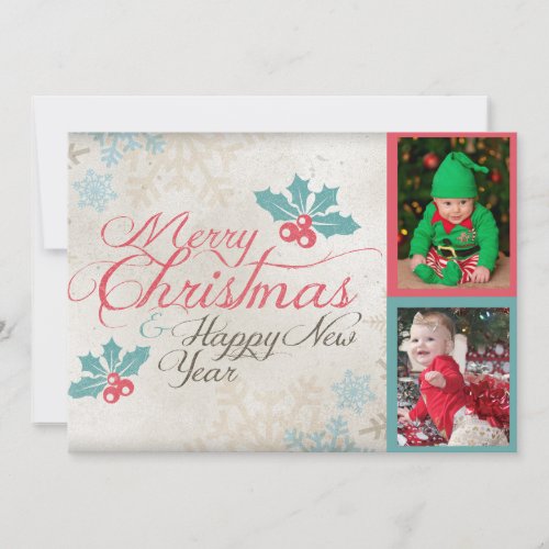 Cute Merry Christmas Twin Babies Photo Holiday Card