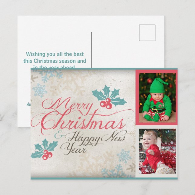 Cute Merry Christmas Twin Babies Photo Holiday Postcard (Front/Back)