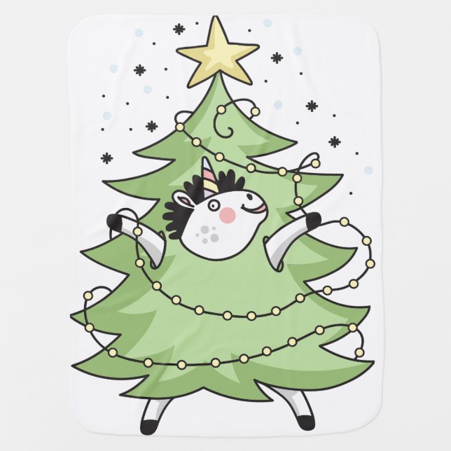Cute Merry Christmas unicorn Baby Blanket (Front)