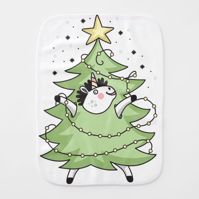 Cute Merry Christmas unicorn Baby Burp Cloth (Front)