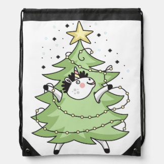 Cute Merry Christmas unicorn Drawstring Bag
