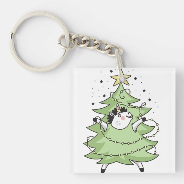 Cute Merry Christmas unicorn Keychain (Front)