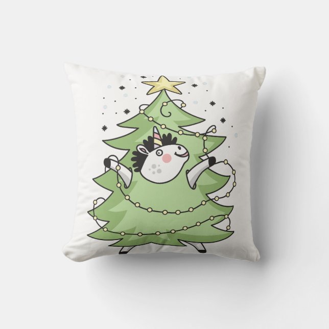 Cute Merry Christmas unicorn Throw Pillow (Front)